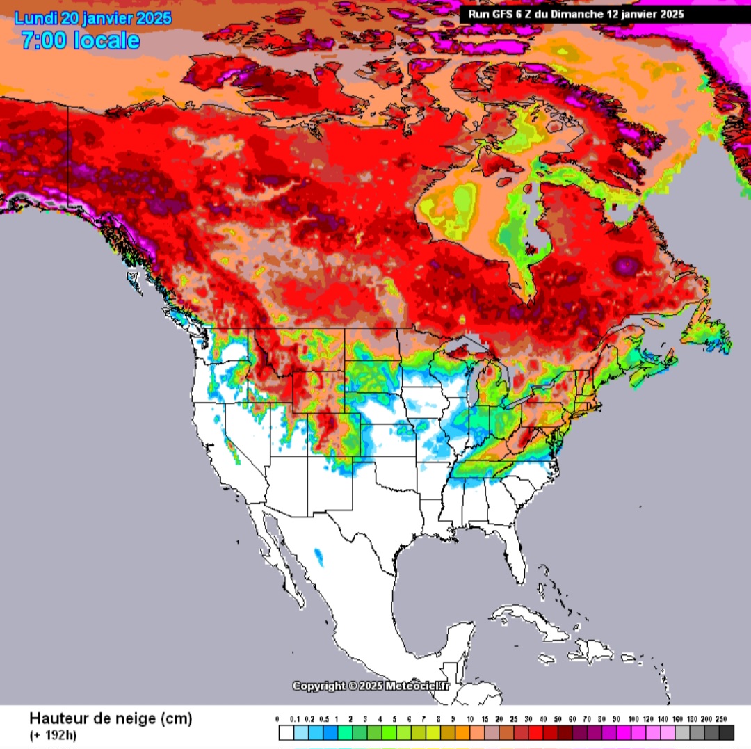 Neve prevista sugli Stati Uniti d'America