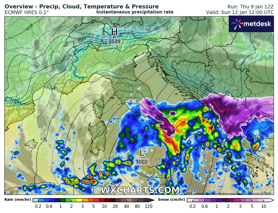 Pioggia e neve 11-13 gennaio