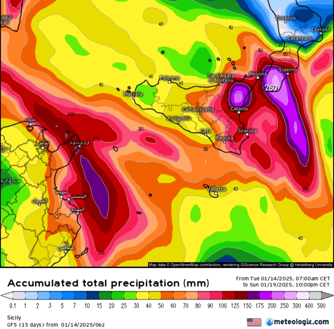 Precipitazioni meteo Sicilia 17 gennaio