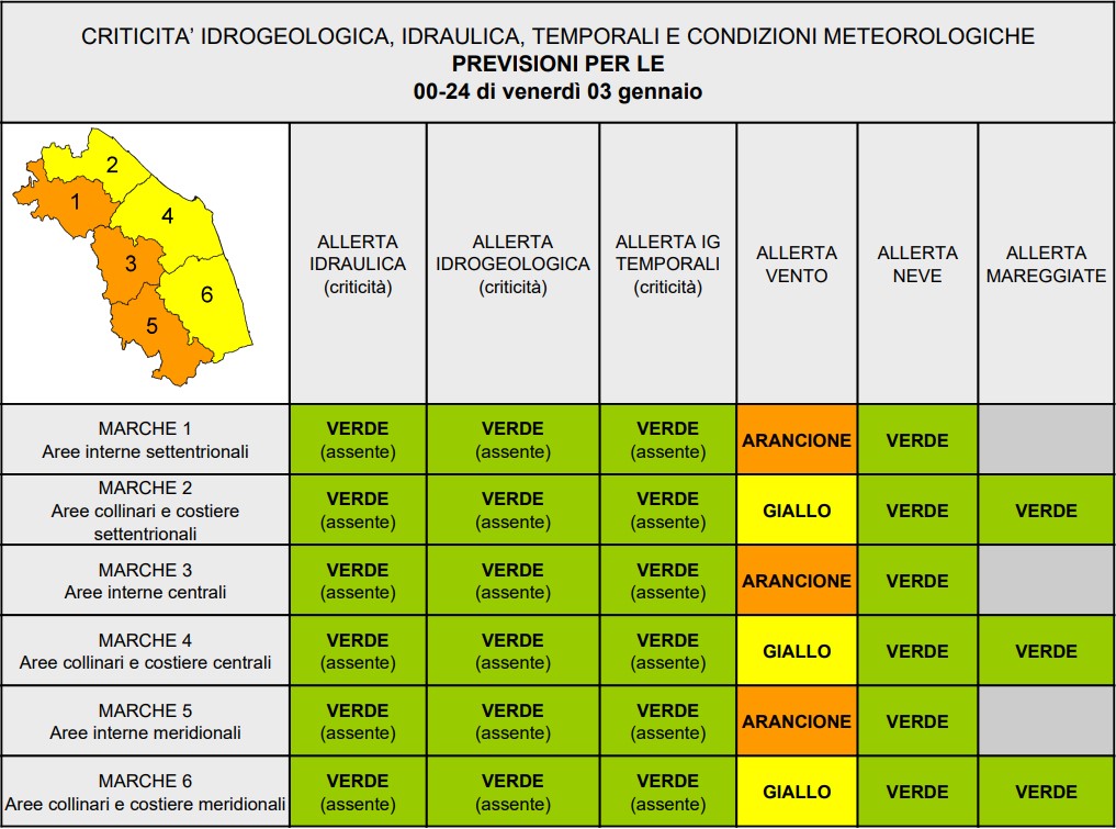 allerta meteo marche 2-3 gennaio