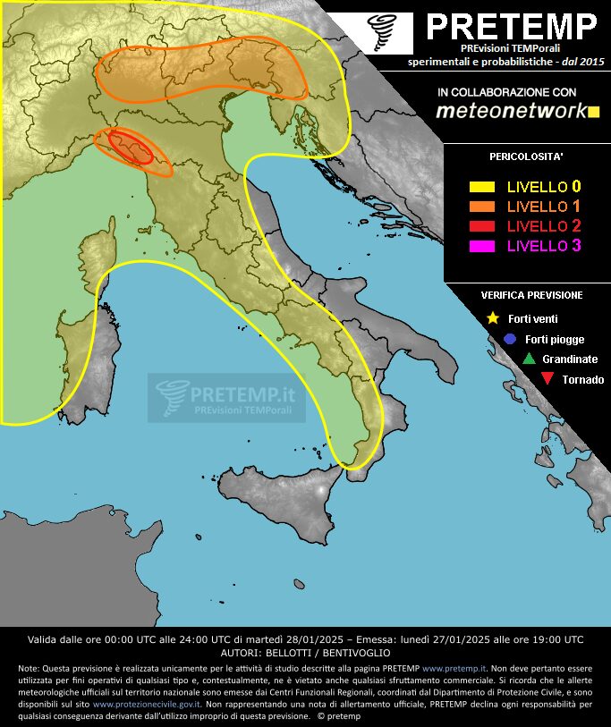 allerta meteo oggi martedì 28 gennaio