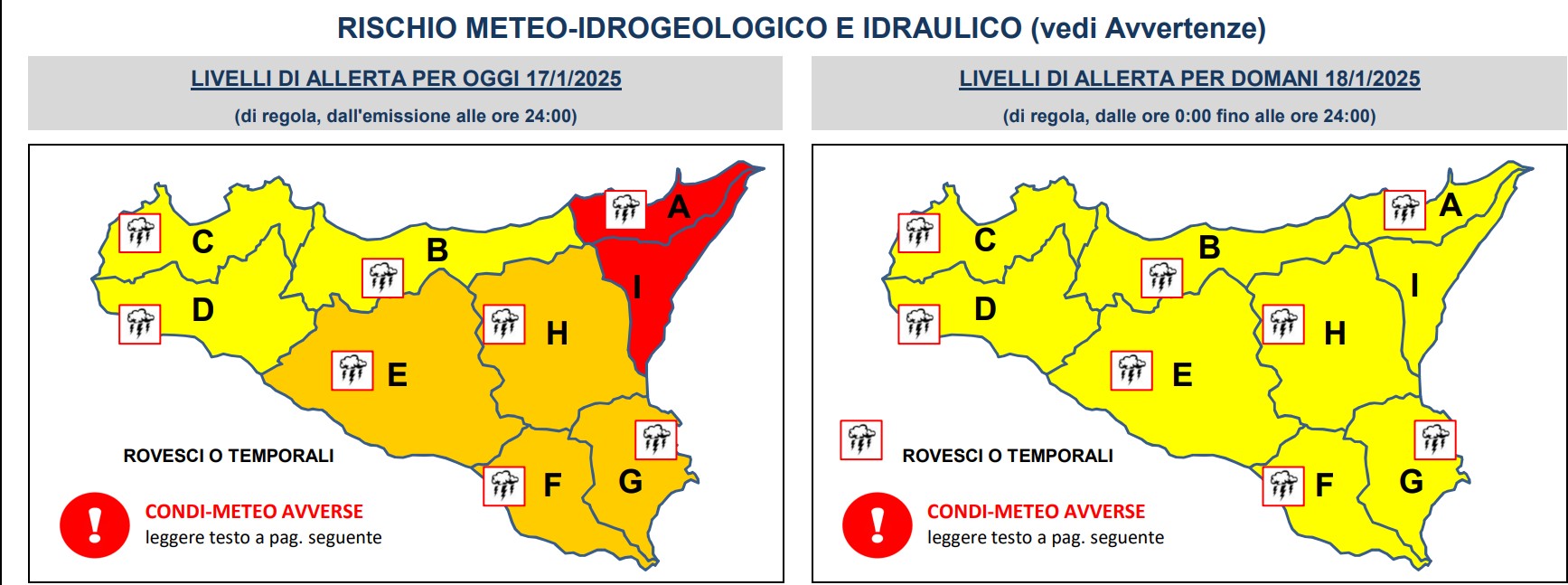 allerta meteo sicilia 17-18 gennaio