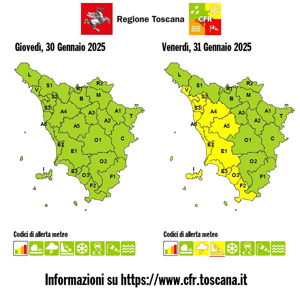 allerta meteo toscana 31 gennaio
