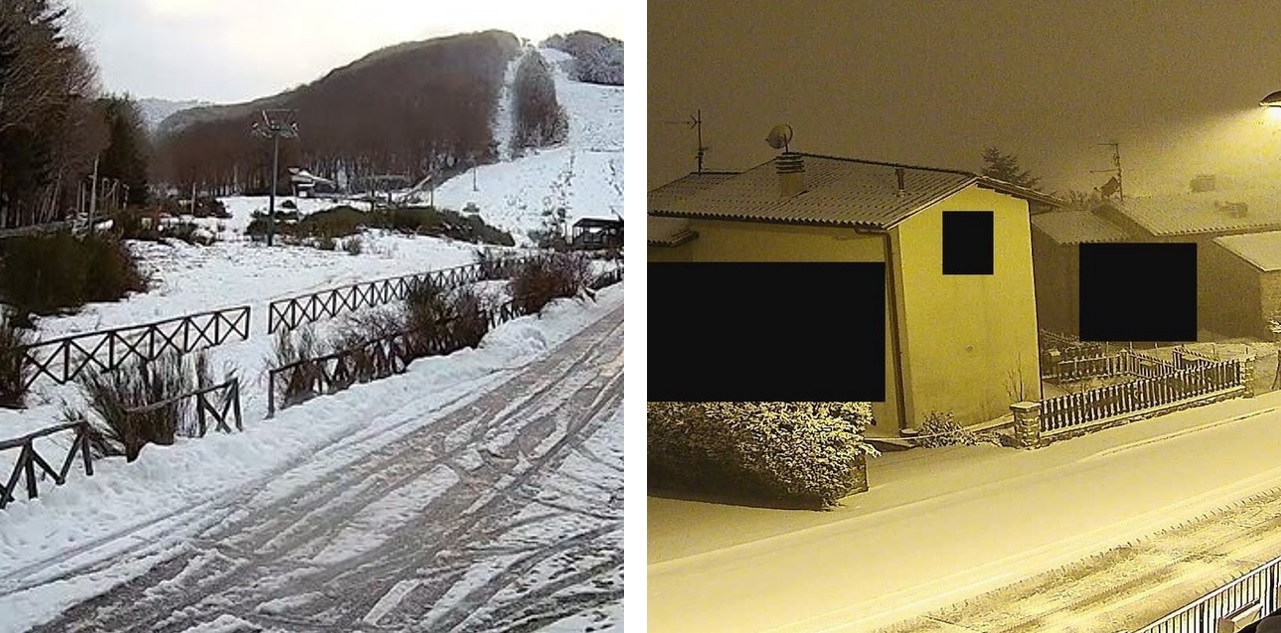 Maltempo, risveglio imbiancato: fiocchi di neve sull’Appennino romagnolo e in Calabria | FOTO