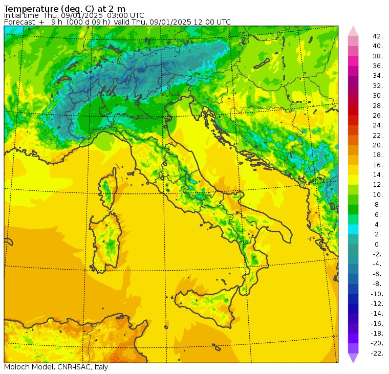 temperature massime 9 gennaio