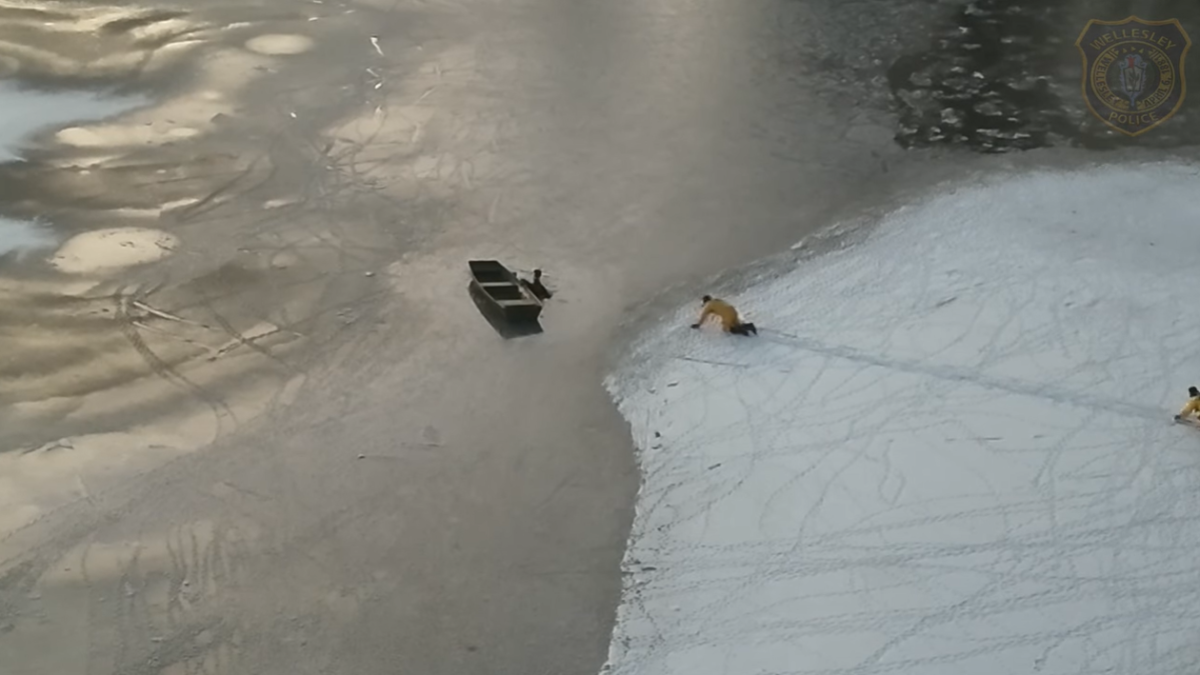 Un uomo e il suo cane cadono nel lago ghiacciato: le immagini shock dal drone | VIDEO