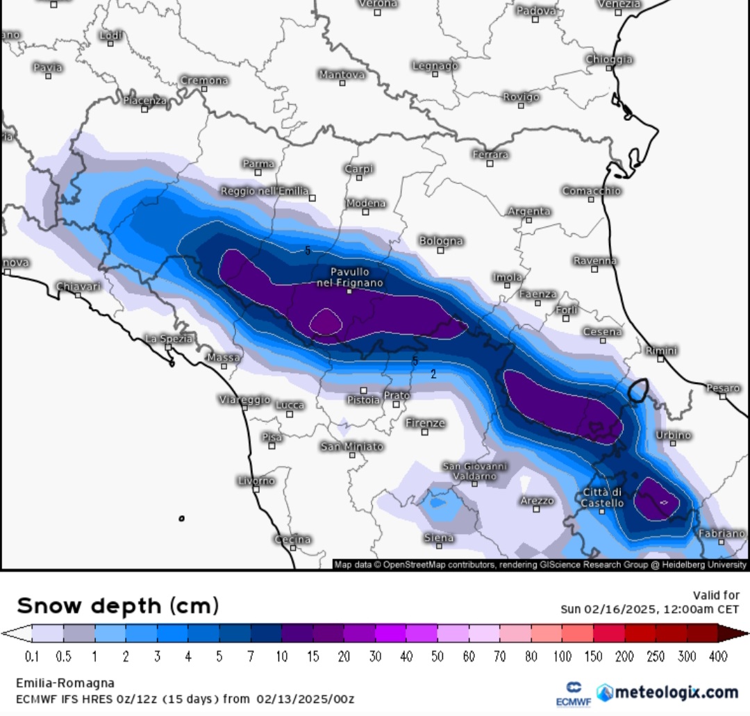 Accumuli nevosi previsti in Emilia Romagna