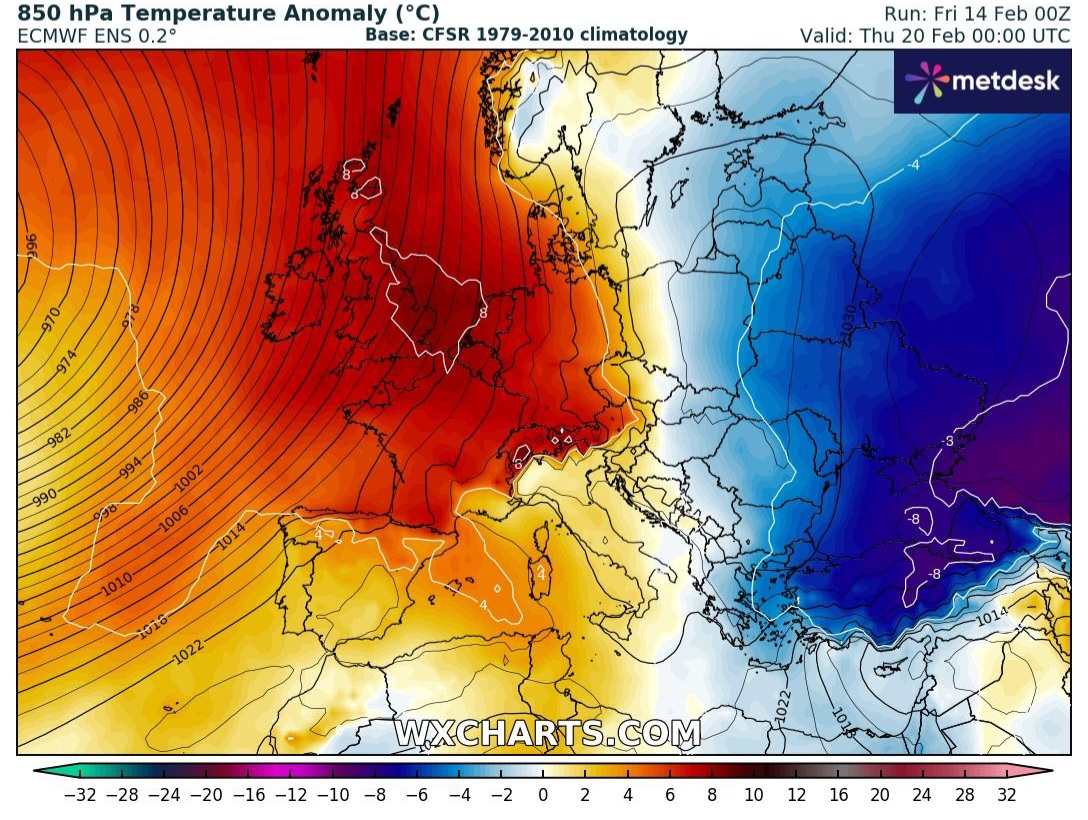 Anomalie di temperatura 20 febbraio