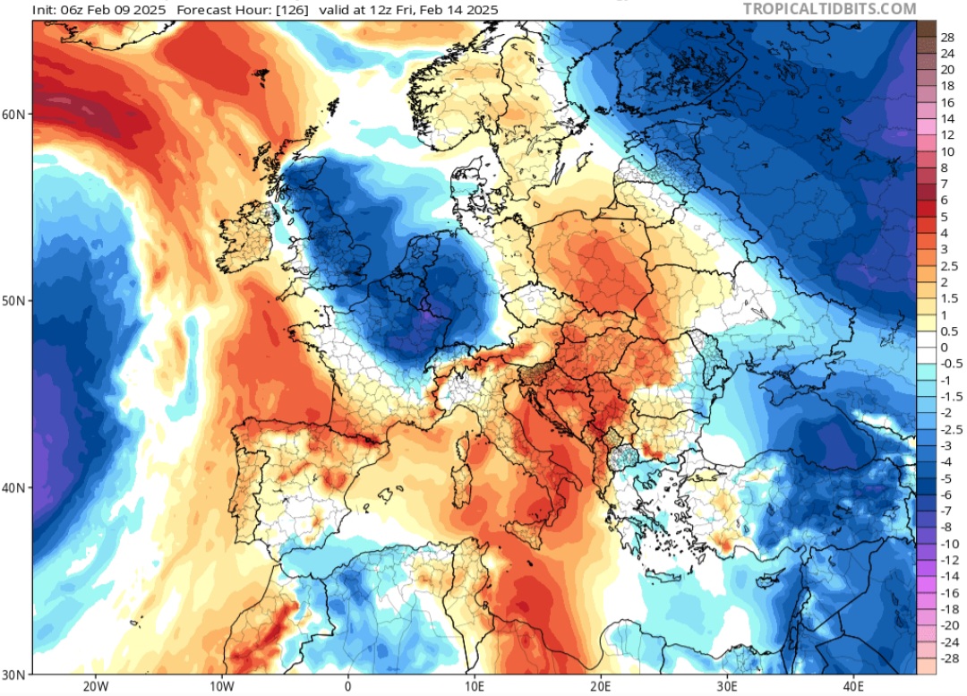 Anomalie di temperatura prossima settimana