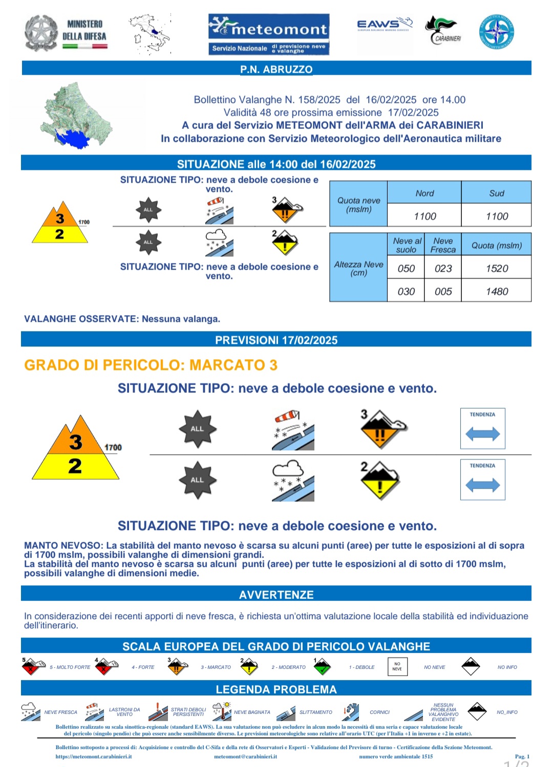 Livello pericolo valanghe Abruzzo