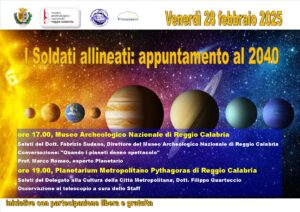 Locandina 28 febbraio soldati allineati pianeti spazio planetario pythagoras