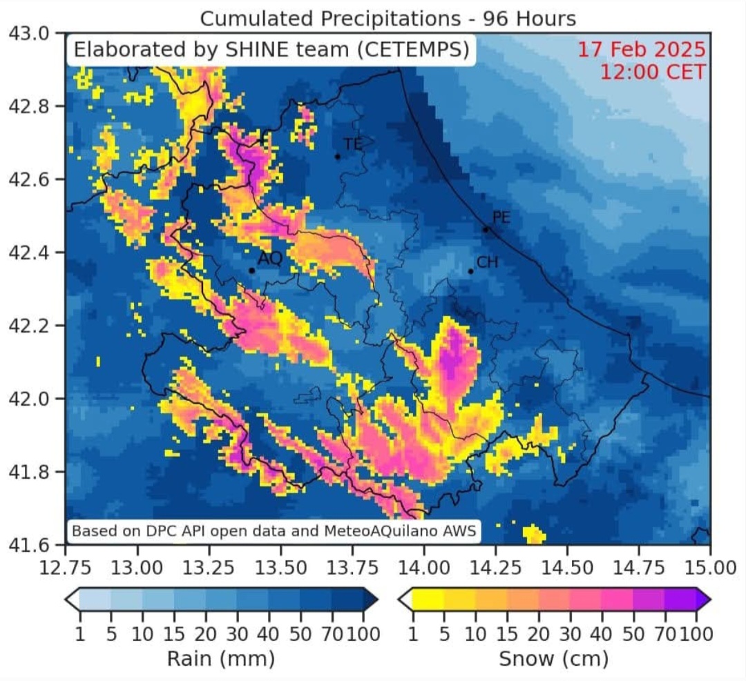Precipitazioni cumulate in 96 ore in Abruzzo