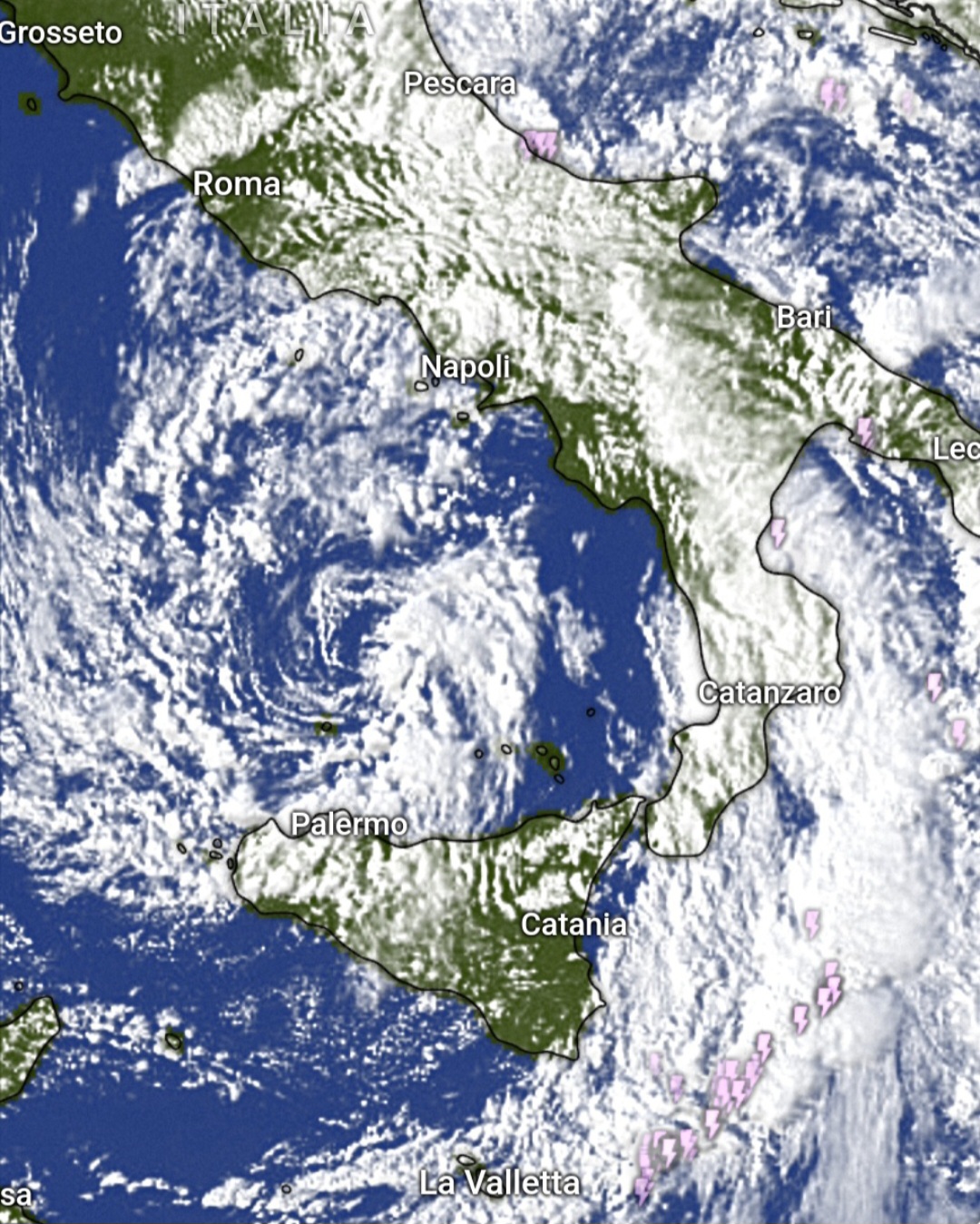 Vortice ciclonico medio-basso Tirreno