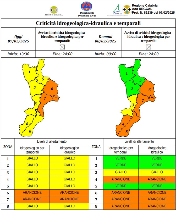 allerta meteo calabria 7-8 febbraio