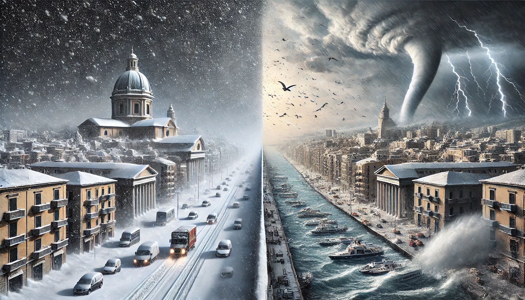 Allerta Meteo, sarà un altro weekend di forte maltempo: tanta NEVE in pianura al Nord, temporali V-Shaped al Sud