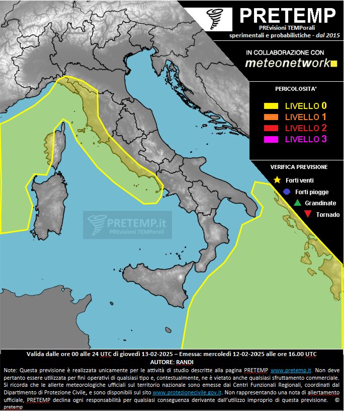 allerta meteo oggi 13 febbraio 2025
