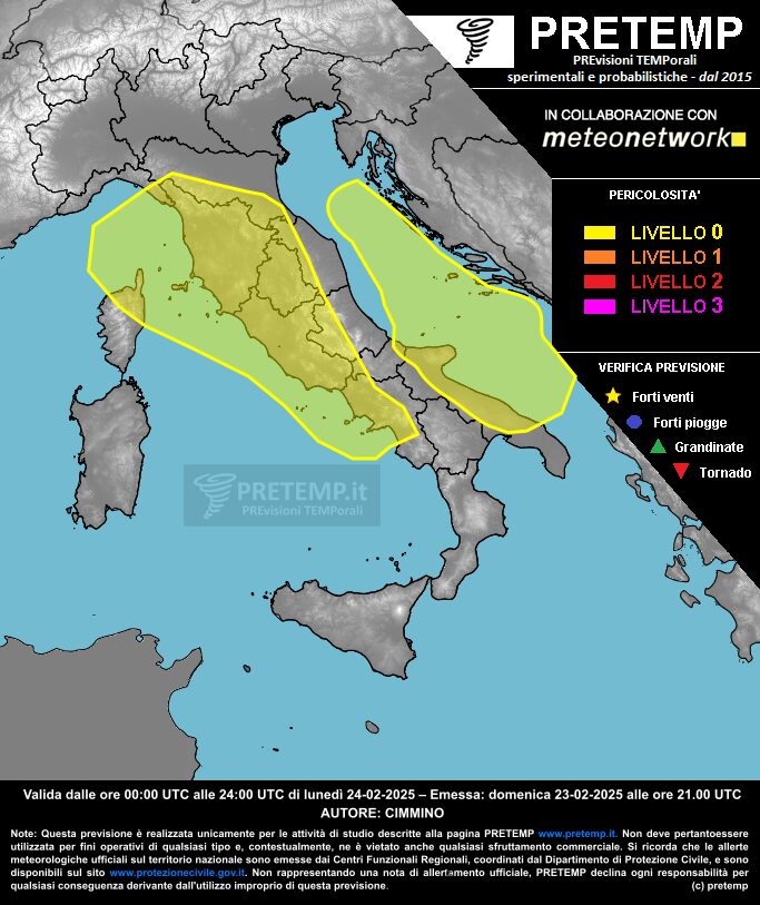 allerta meteo oggi 24 febbraio 2025