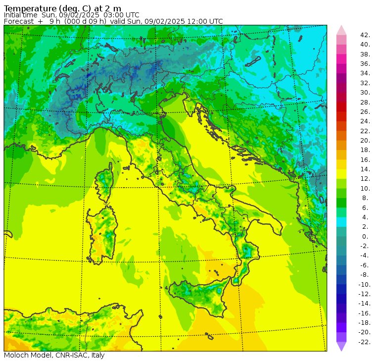 temperature massime 9 febbraio