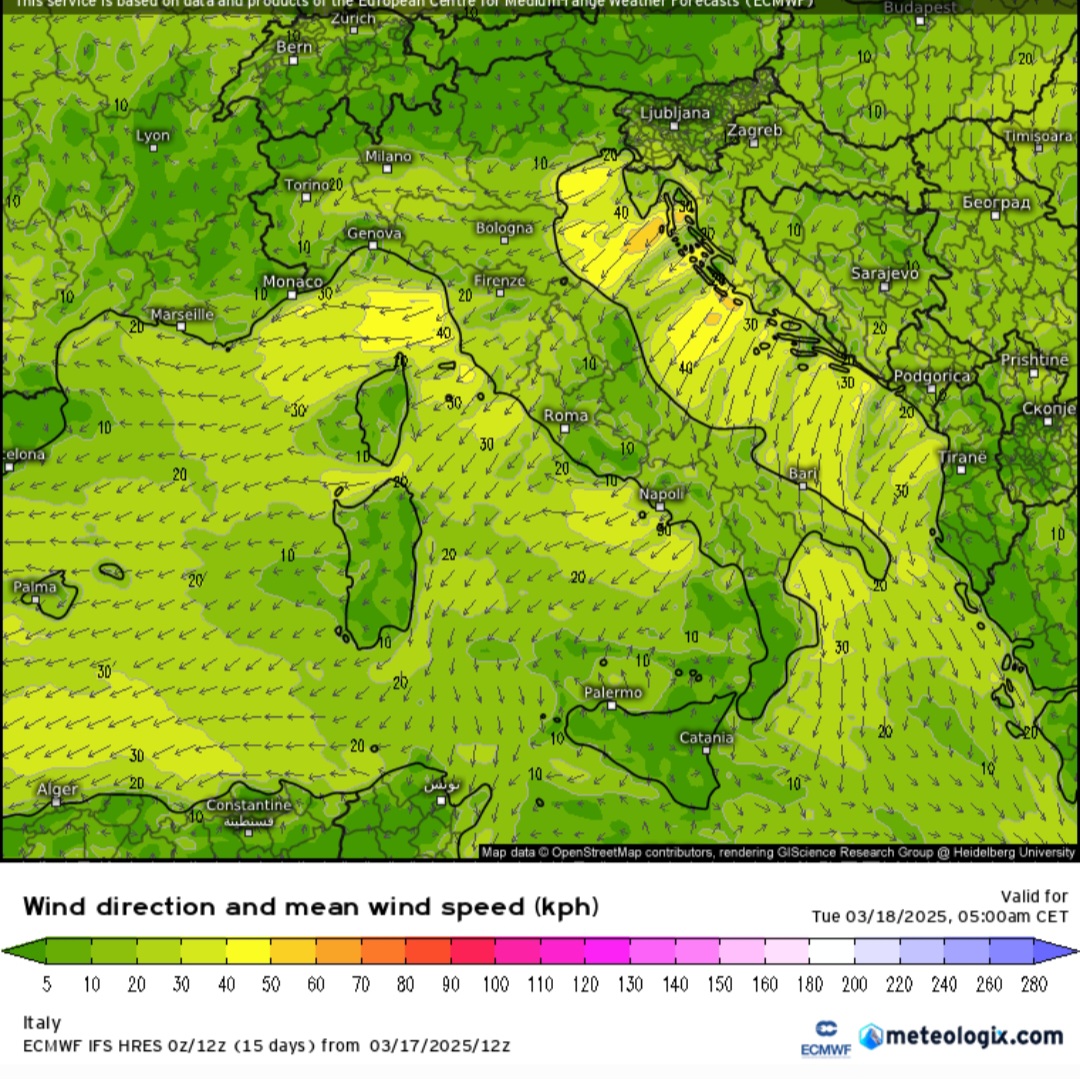 Bora e Grecale sull'Italia