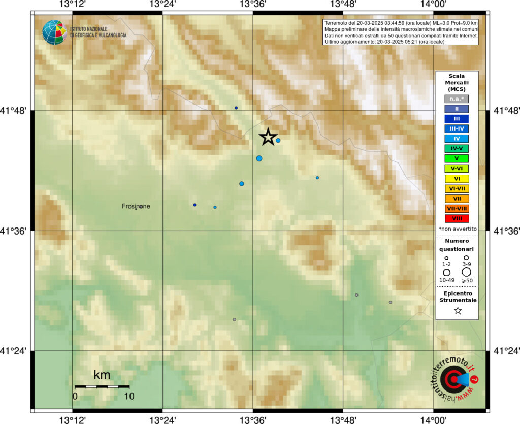 terremoto oggi frosinone sora pescosolido