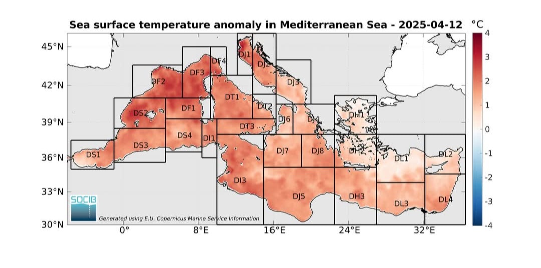 Anomalie temperatura Mediterraneo 12 Aprile 