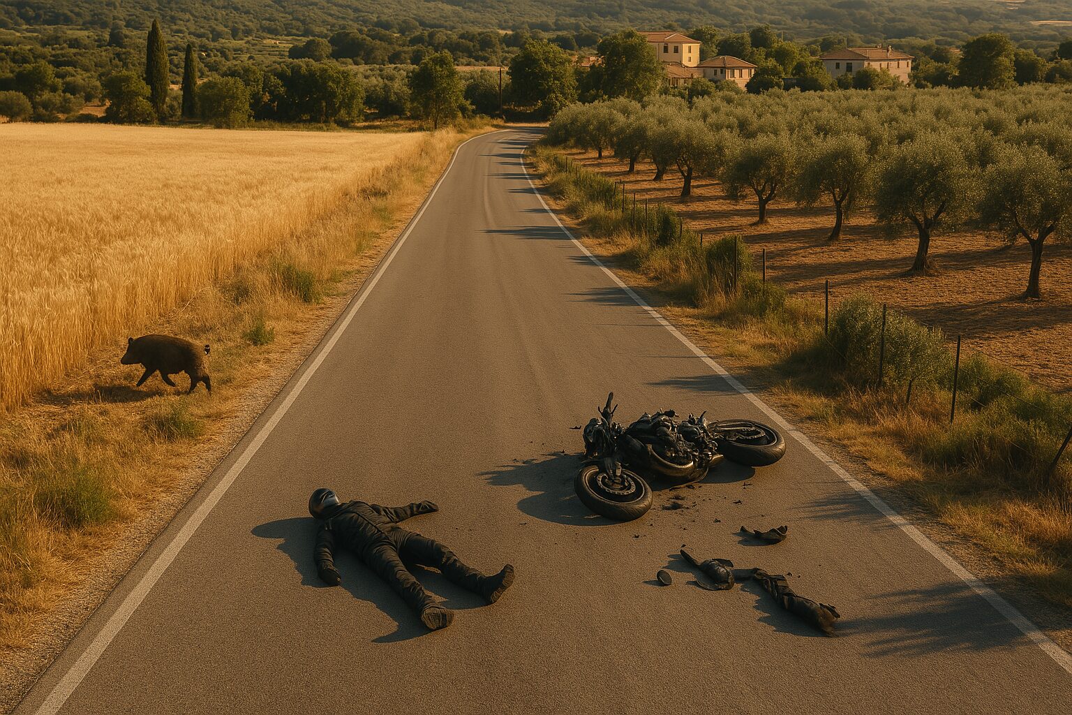 Un cinghiale gli taglia la strada: motociclista vola sull’asfalto per metri