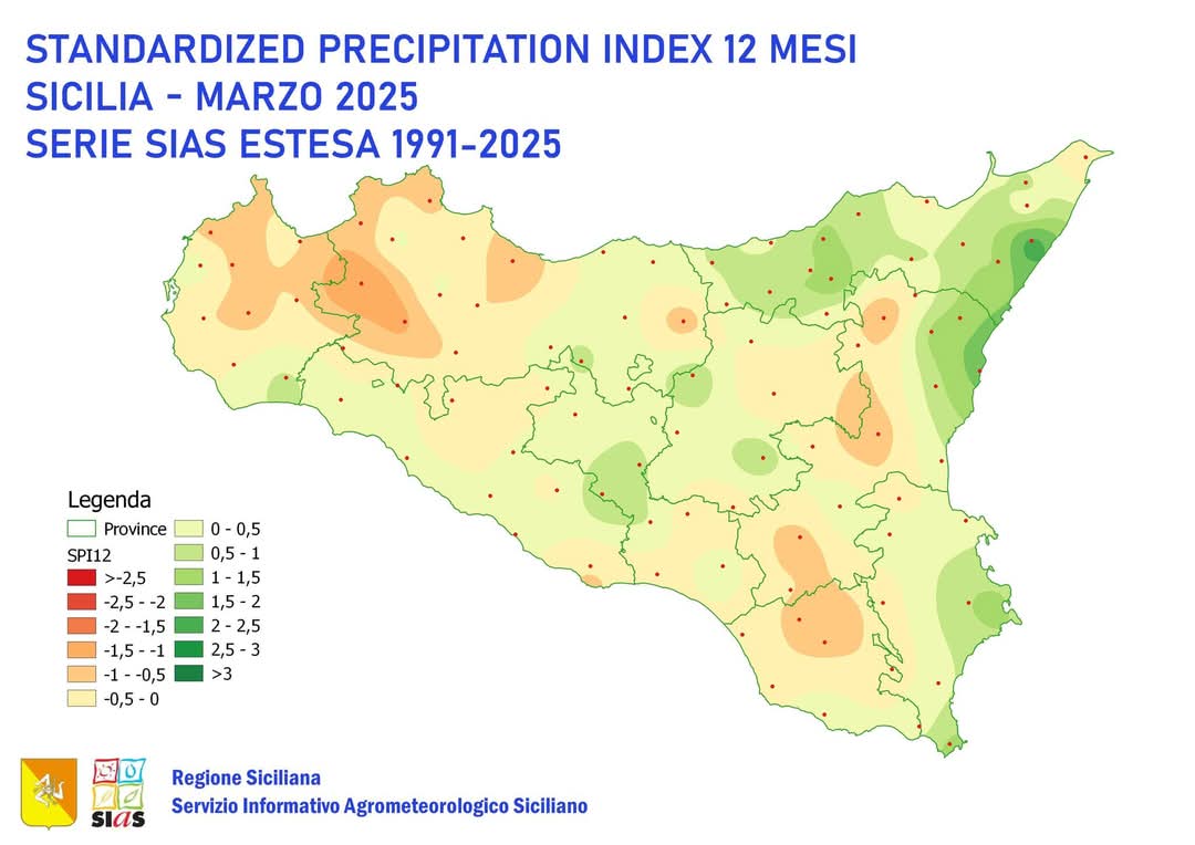 Piogge Sicilia 12 mesi