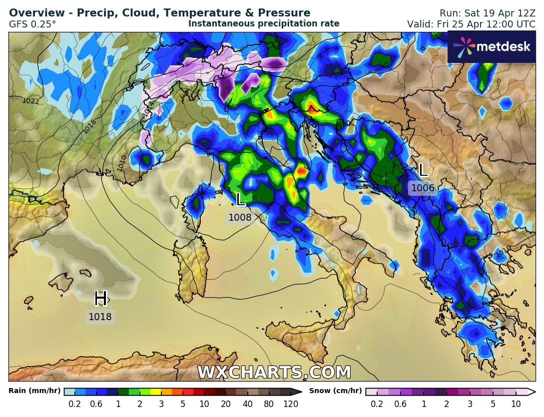 Piogge previste 25 aprile