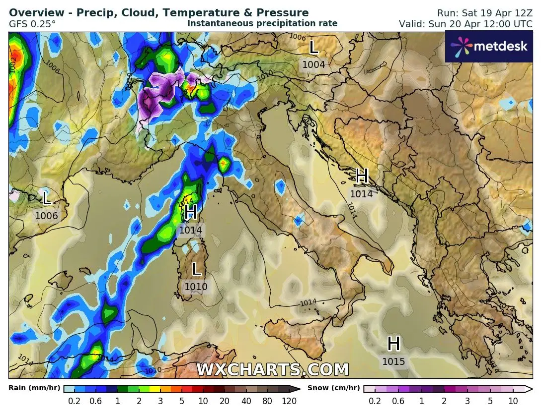 Piogge previste a Pasqua