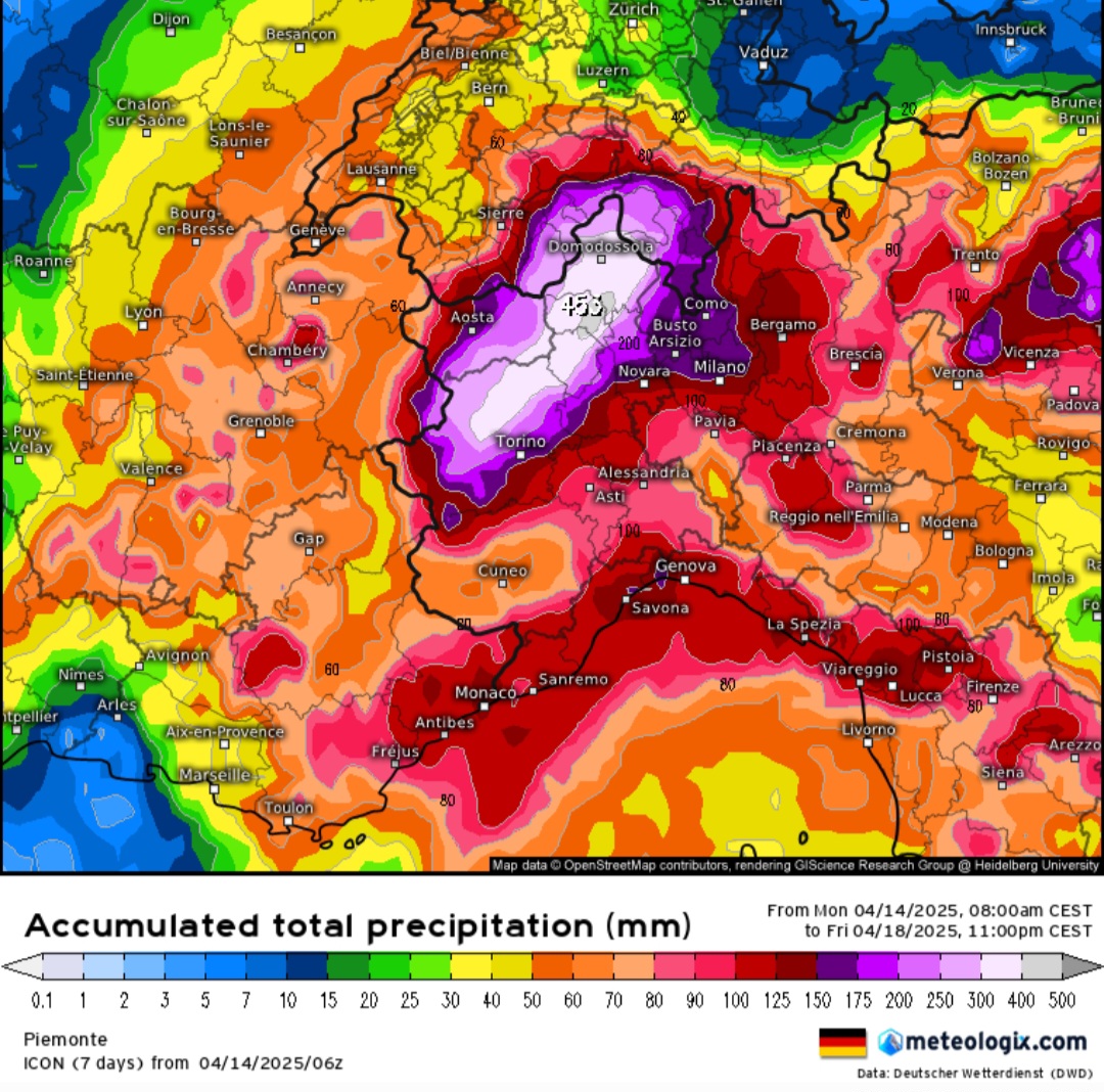 Precipitazioni Piemonte prossimi giorni 