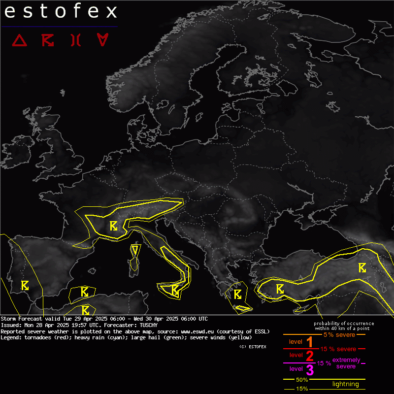 allerta meteo oggi domani 1 maggio estofex