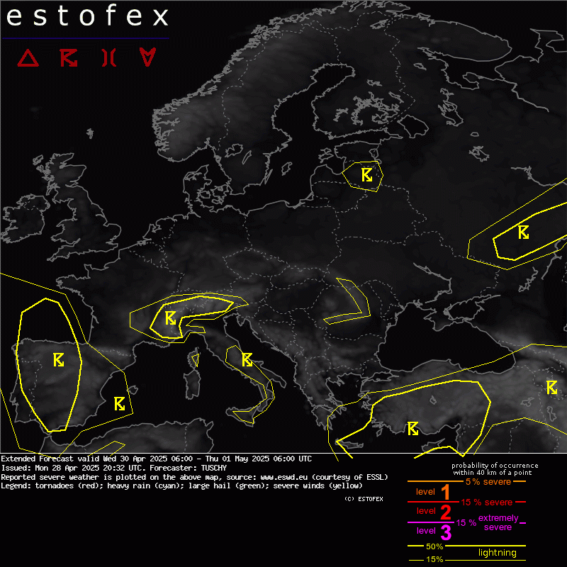 allerta meteo oggi domani 1 maggio estofex