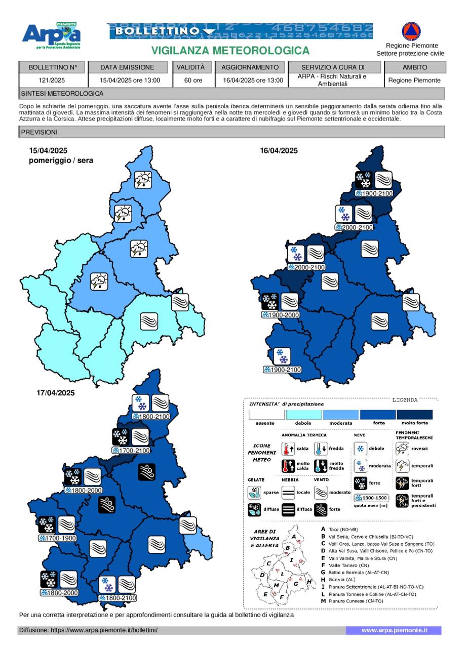 allerta meteo piemonte 16 aprile