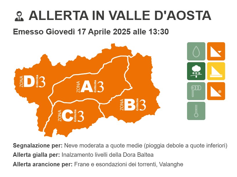 allerta meteo valle d'aosta 17 aprile