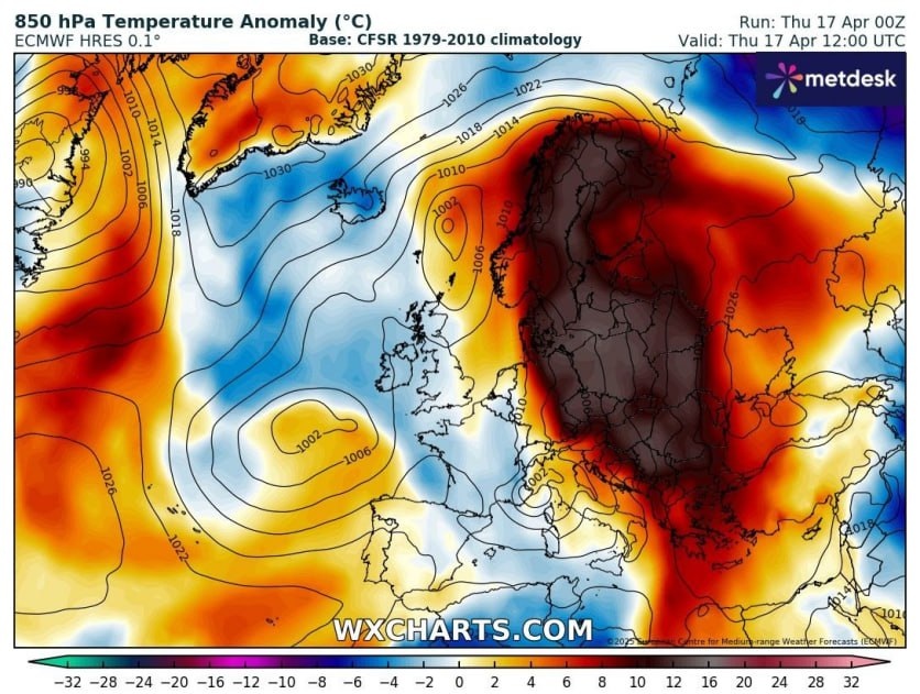 anomalia temperature est europa 17 aprile
