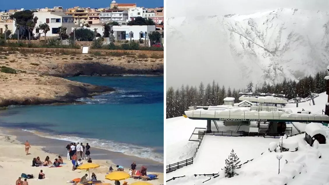 Meteo, pazza primavera: dal metro di neve di Bardonecchia ai bagni di Lampedusa