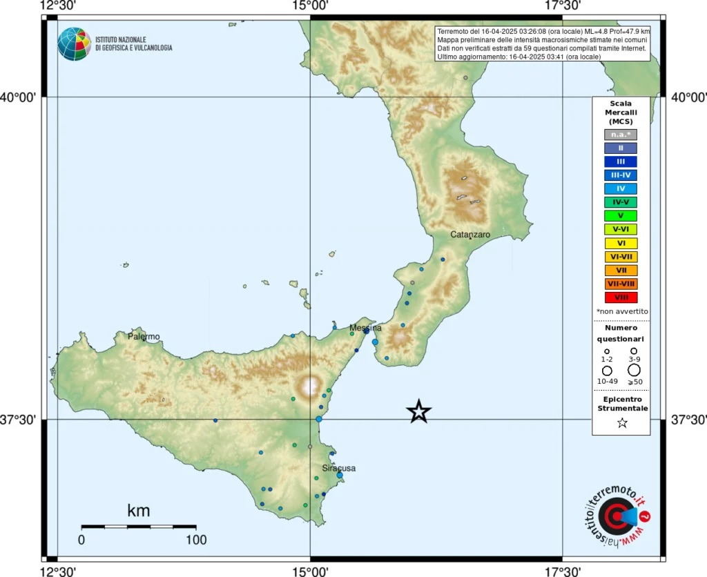 terremoto oggi calabria sicilia ionio