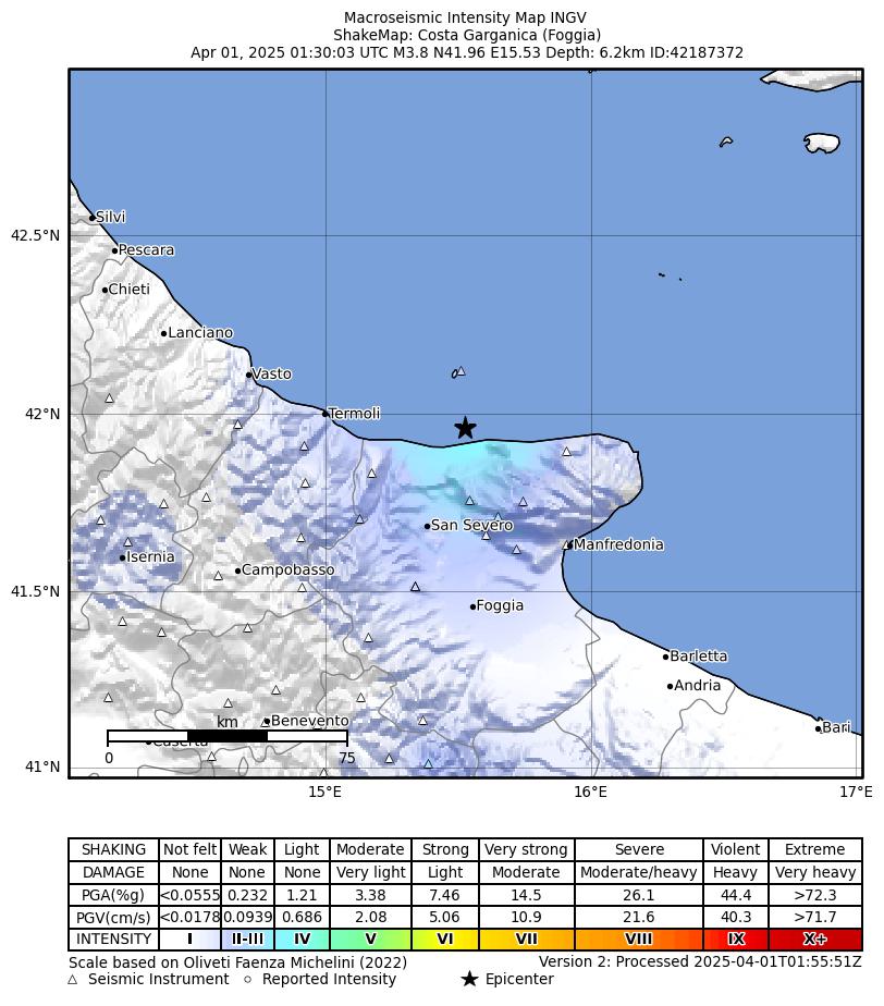 terremoto puglia gargano oggi