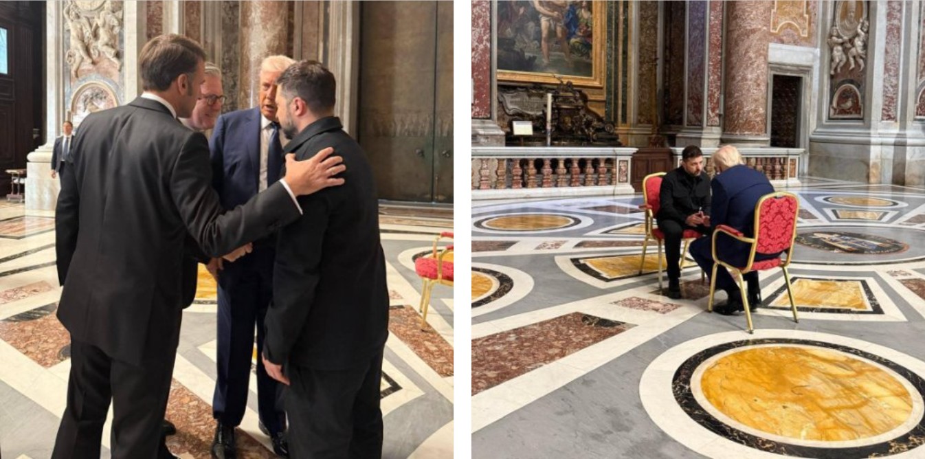 Ai funerali di Papa Francesco, incontro Zelensky-Trump-Starmer-Macron in Basilica | FOTO
