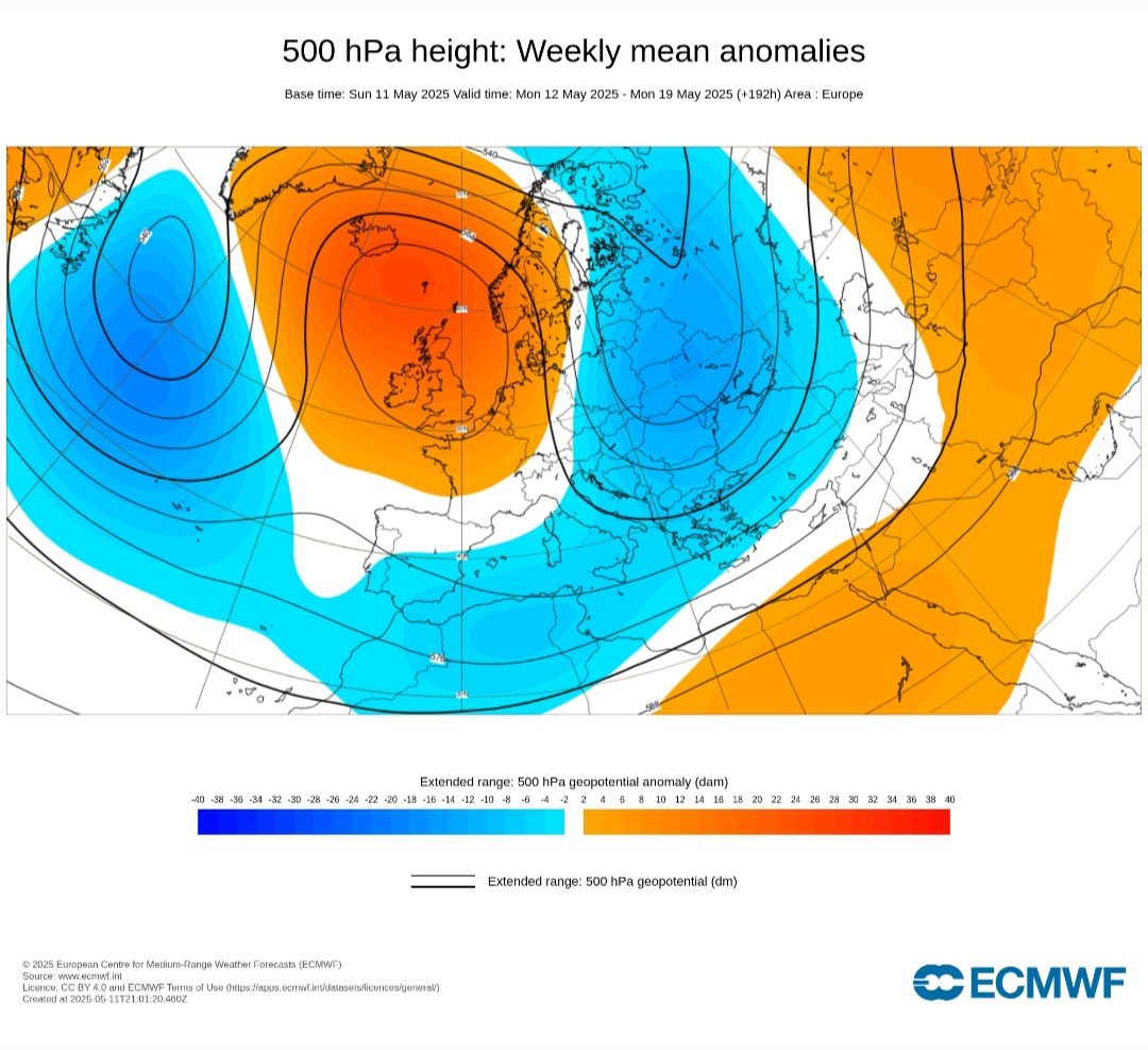 12-19 maggio anomalie geopotenziali 500 hpa