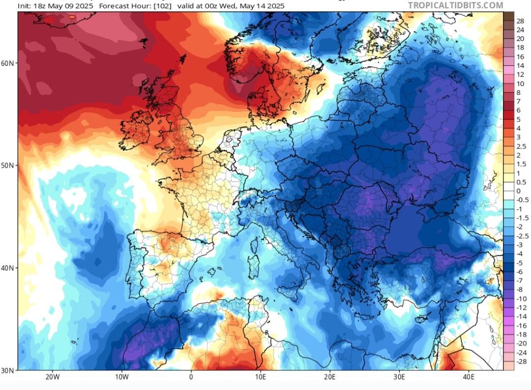 Anomalie di temperatura 14 maggio 