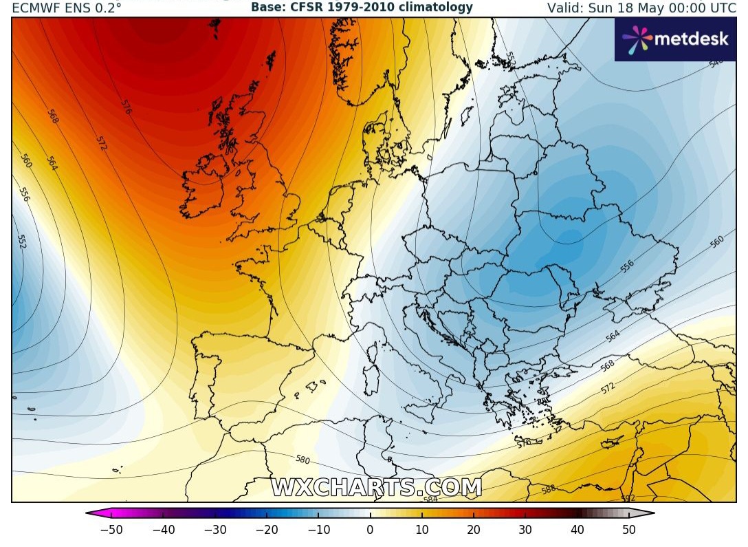 Anomalie geopotenziali 18 maggio