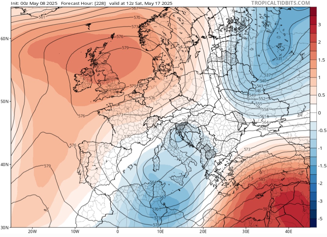 Anomalie geopotenziali 500 hpa 15-17 maggio