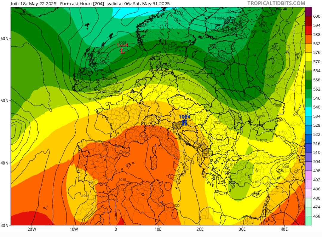 Anomalie geopotenziali 500 hPa fine maggio