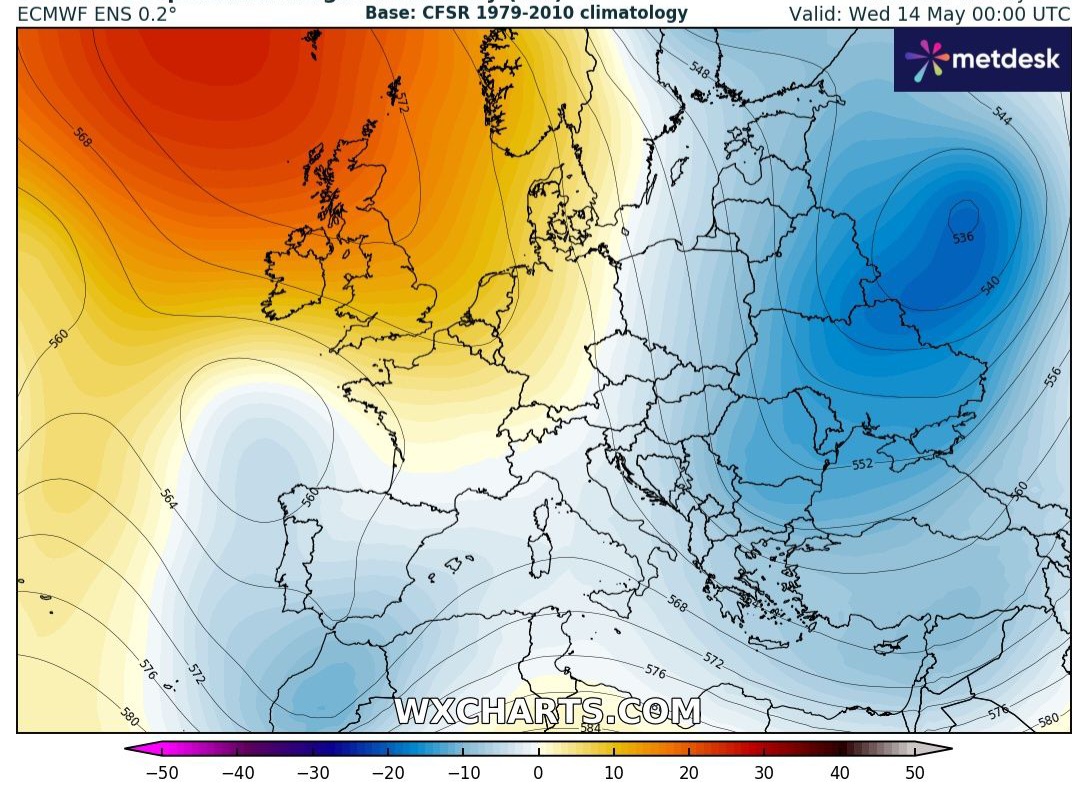 Anomalie geopotenziali prossima settimana 