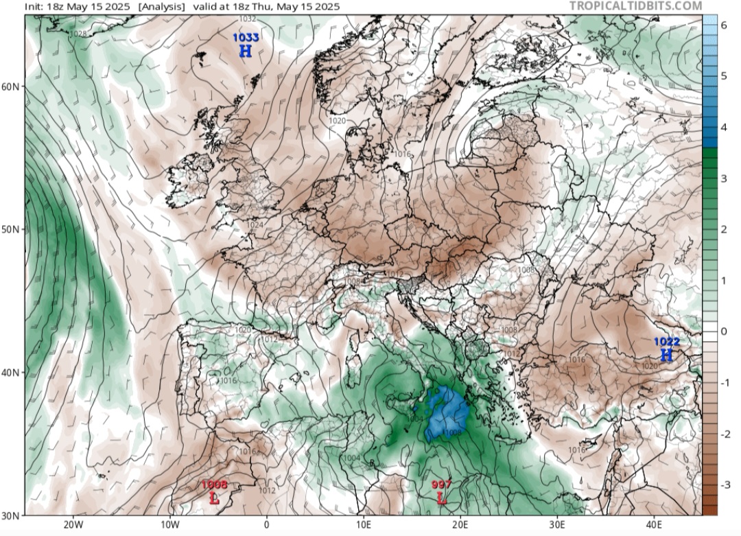 Anomalie precipitazioni Europa