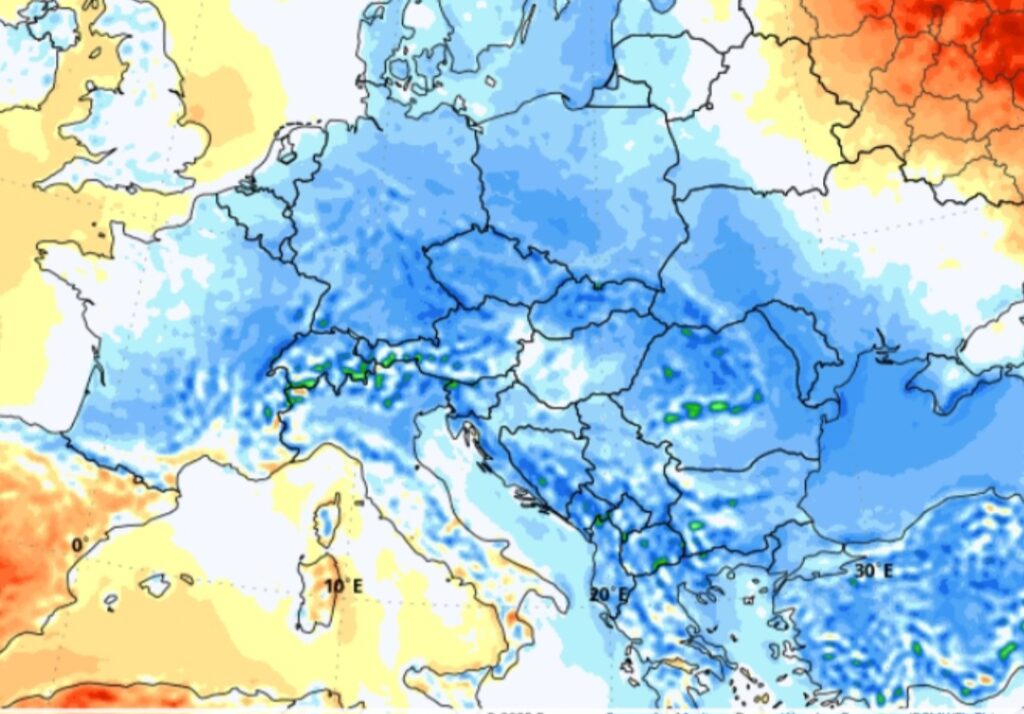 Anomalie temperature 2 metri Europa