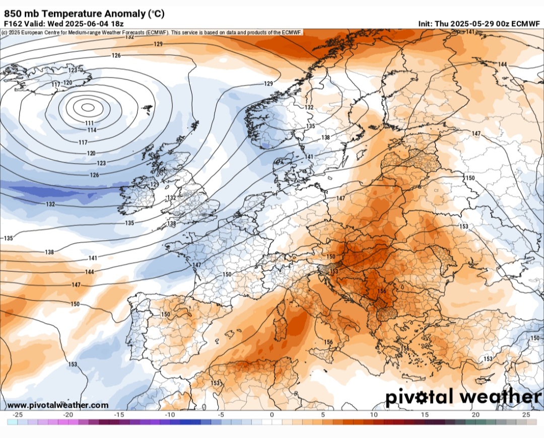 Anomalie temperatura 850 hpa 4 giugno