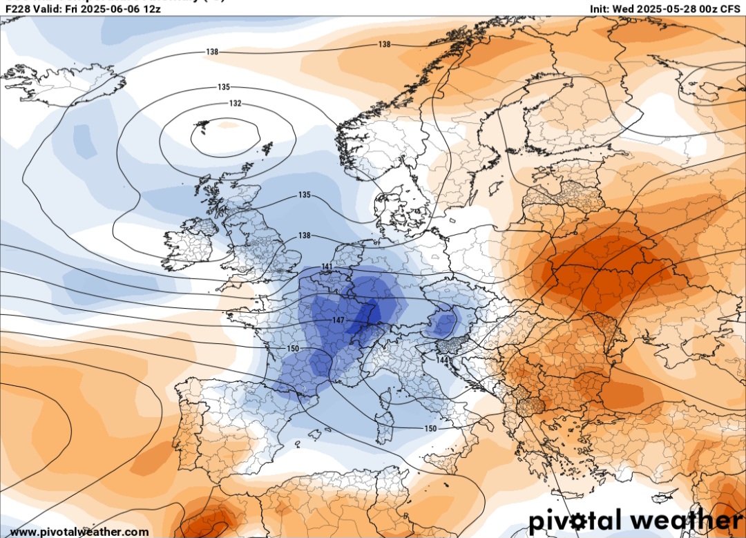Anomalie temperatura 850 hPa 6 giugno