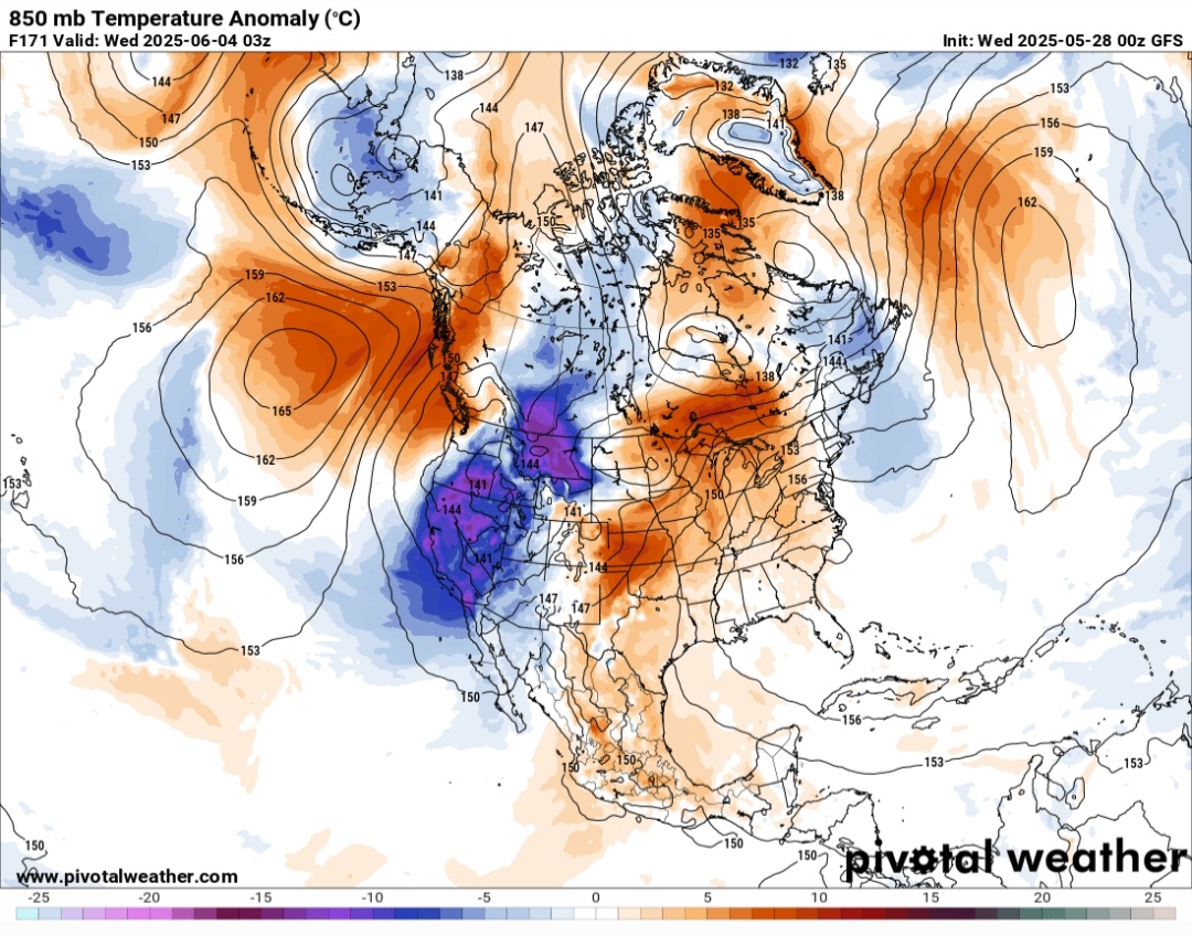 Anomalie temperature 850 hPa USA 4 giugno